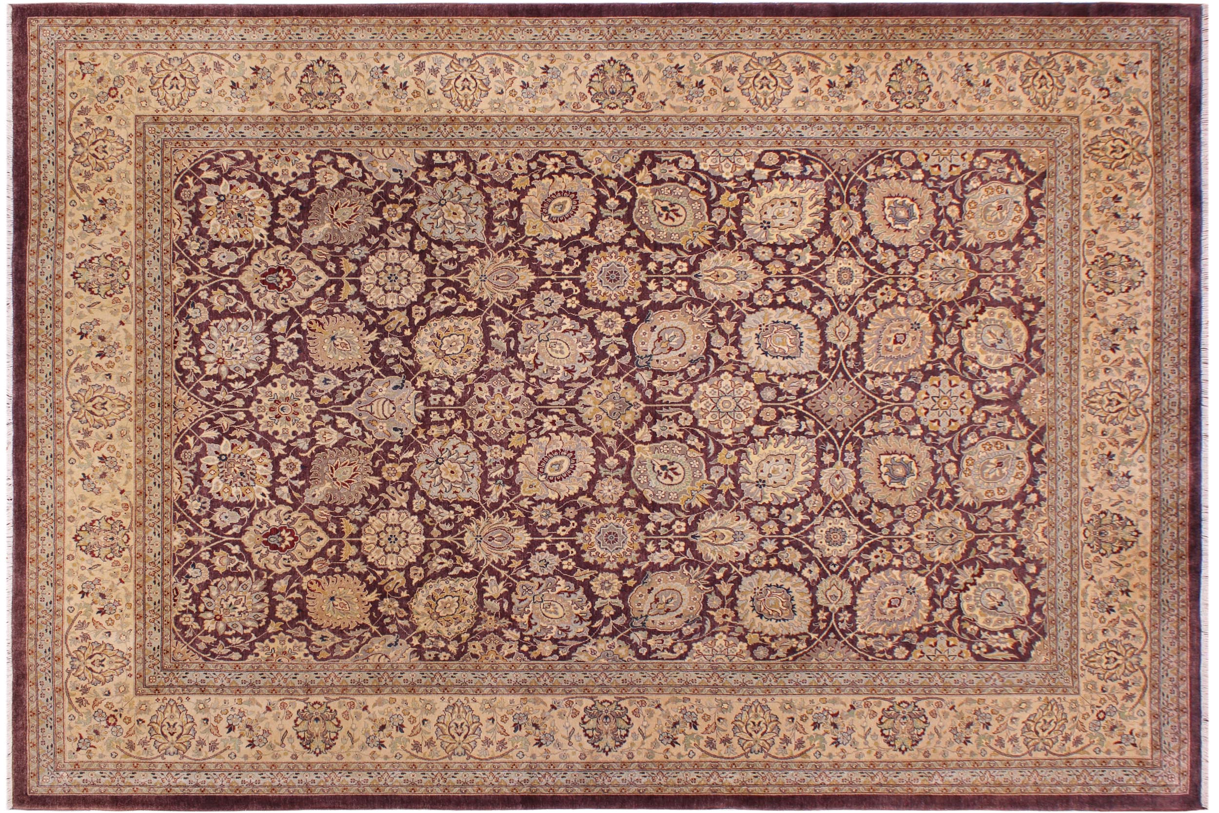 handmade Transitional Design Aubergine Tan Hand Knotted RECTANGLE 100% WOOL area rug 9' x 12'
