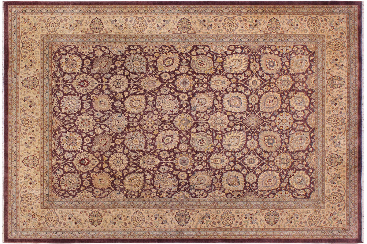 handmade Transitional Design Aubergine Tan Hand Knotted RECTANGLE 100% WOOL area rug 9' x 12'