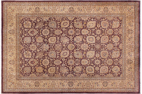 handmade Transitional Design Aubergine Tan Hand Knotted RECTANGLE 100% WOOL area rug 9' x 12'