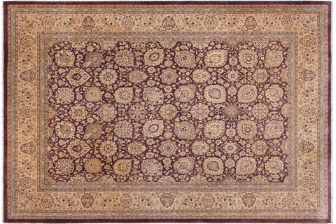 handmade Traditional Design Aubergine Tan Hand Knotted RECTANGLE 100% WOOL area rug 9'X12'