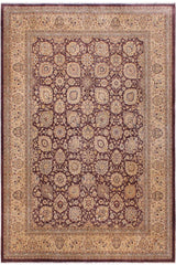 handmade Traditional Design Aubergine Tan Hand Knotted RECTANGLE 100% WOOL area rug 9'X12'