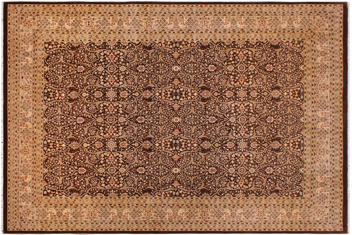 handmade Transitional Tabriz Brown Tan Hand Knotted RECTANGLE 100% WOOL area rug 9' x 12'