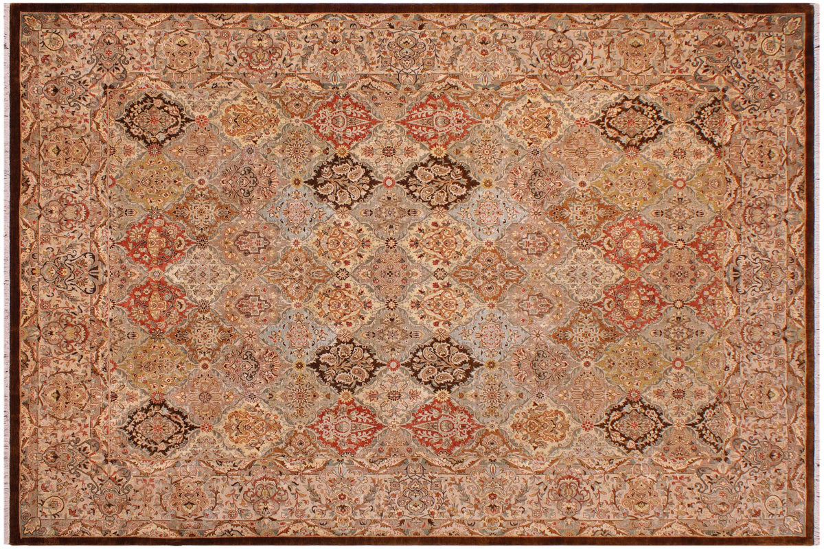 handmade Transitional Design Brown Multi Hand Knotted RECTANGLE 100% WOOL area rug 9' x 12'