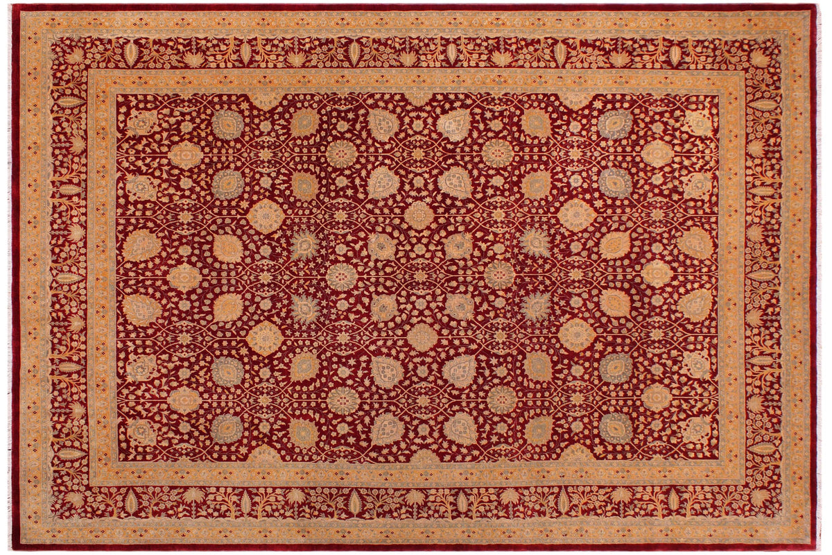 handmade Transitional Design Red Mustard Hand Knotted RECTANGLE 100% WOOL area rug 9' x 12'