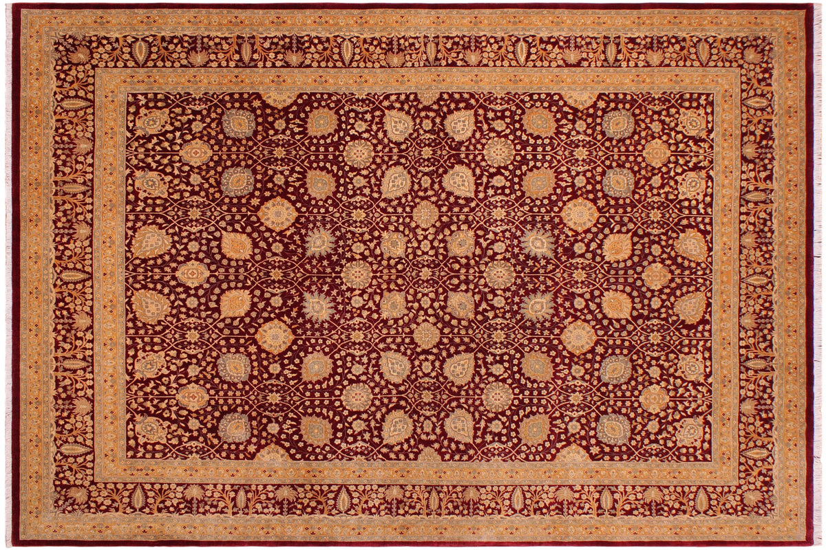 handmade Transitional Design Drk. Red Gold Hand Knotted RECTANGLE 100% WOOL area rug 9' x 12'