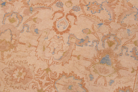 handmade Traditional Lahore Tan Rose Hand Knotted RECTANGLE 100% WOOL area rug 9' x 12'