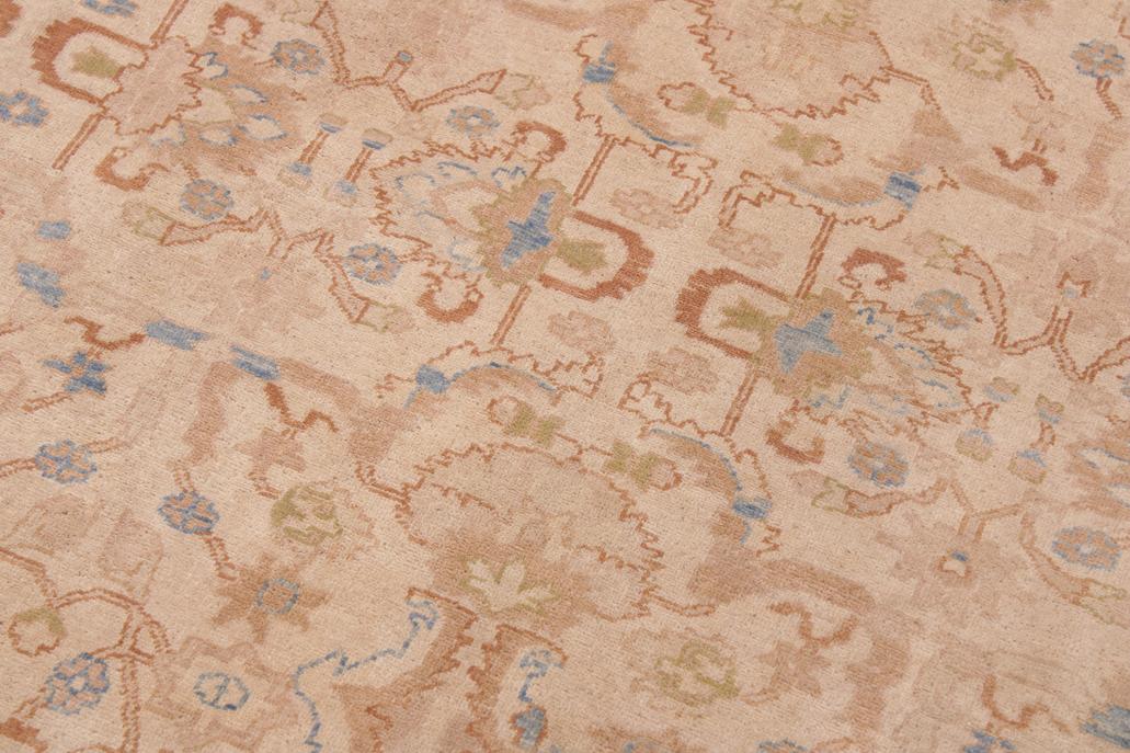 handmade Traditional Lahore Tan Rose Hand Knotted RECTANGLE 100% WOOL area rug 9'X12'