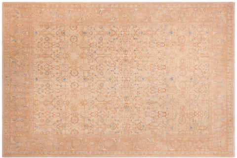 handmade Traditional Lahore Tan Rose Hand Knotted RECTANGLE 100% WOOL area rug 9' x 12'