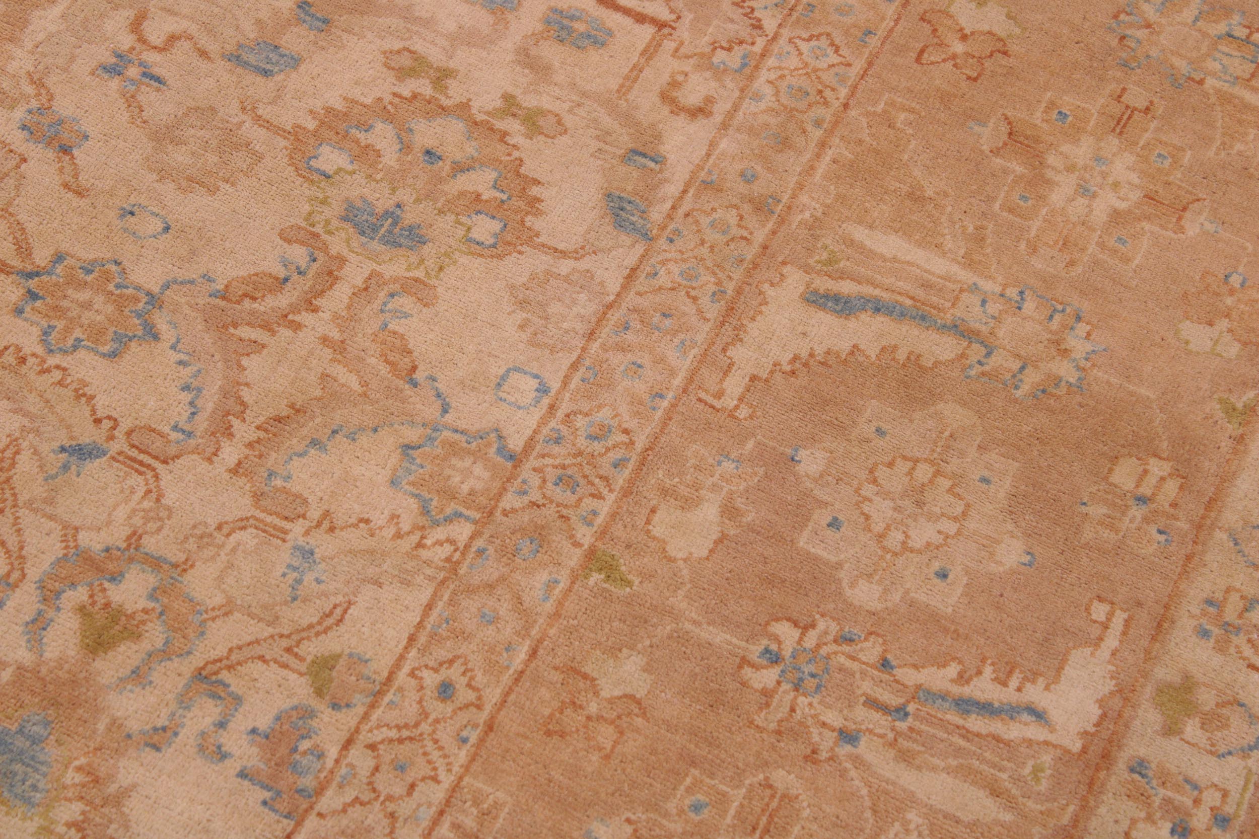 handmade Traditional Lahore Tan Rose Hand Knotted RECTANGLE 100% WOOL area rug 9' x 12'