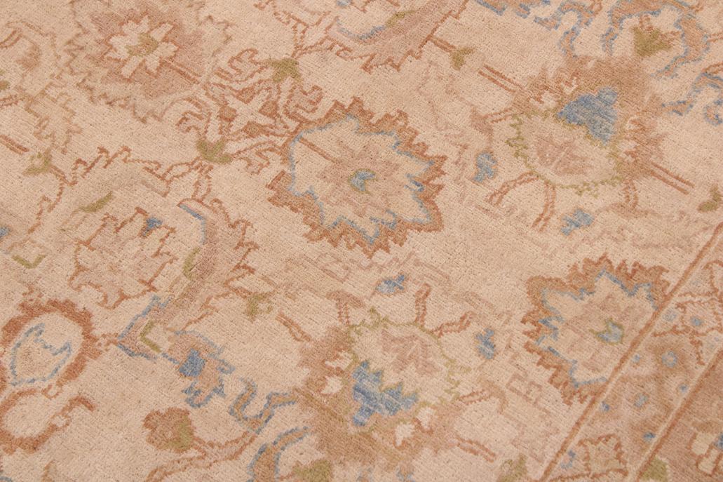 handmade Traditional Lahore Tan Rose Hand Knotted RECTANGLE 100% WOOL area rug 9'X12'