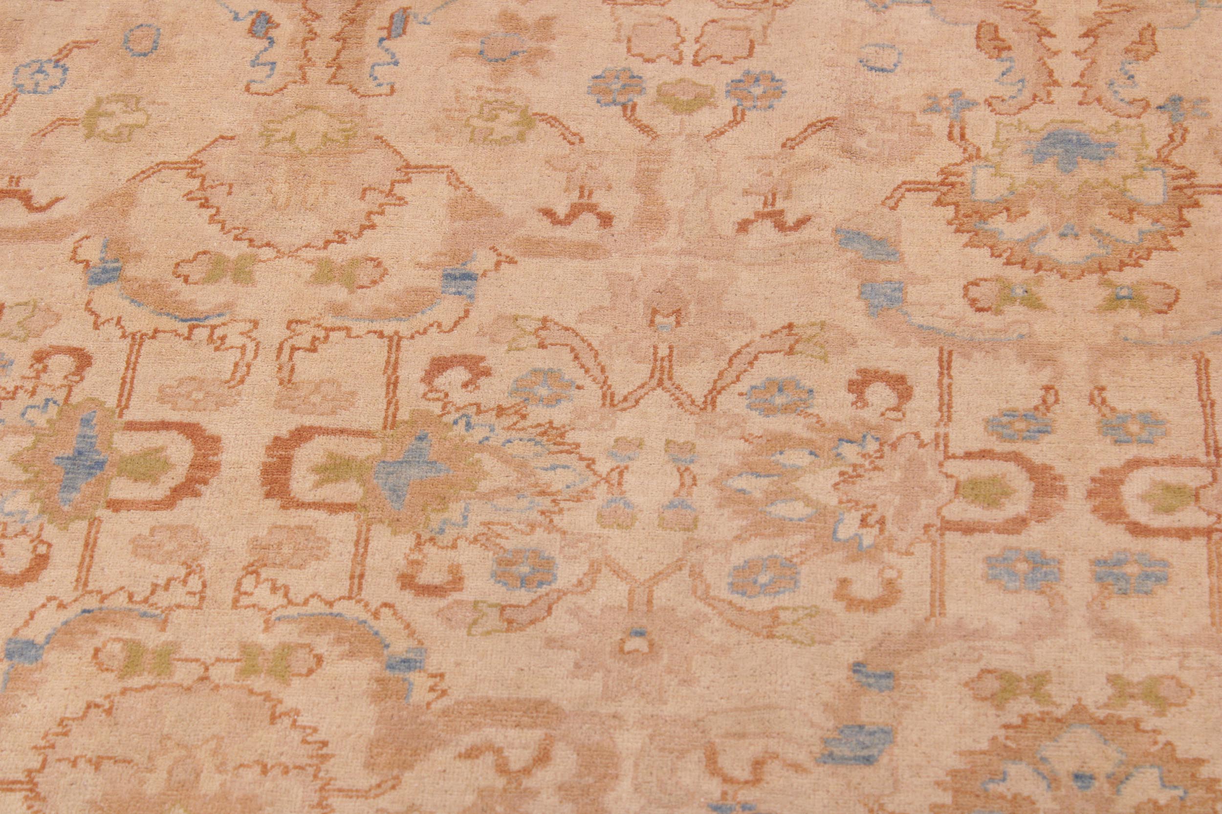handmade Traditional Lahore Tan Rose Hand Knotted RECTANGLE 100% WOOL area rug 9' x 12'