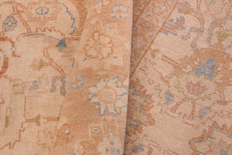 handmade Traditional Lahore Tan Rose Hand Knotted RECTANGLE 100% WOOL area rug 9' x 12'