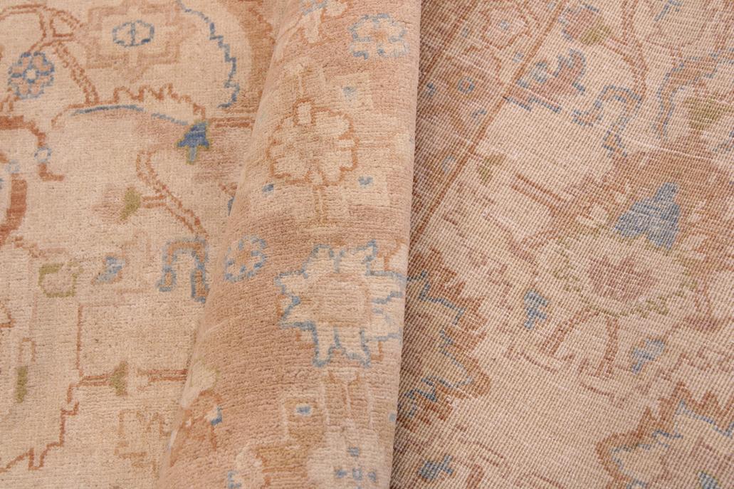 handmade Traditional Lahore Tan Rose Hand Knotted RECTANGLE 100% WOOL area rug 9'X12'