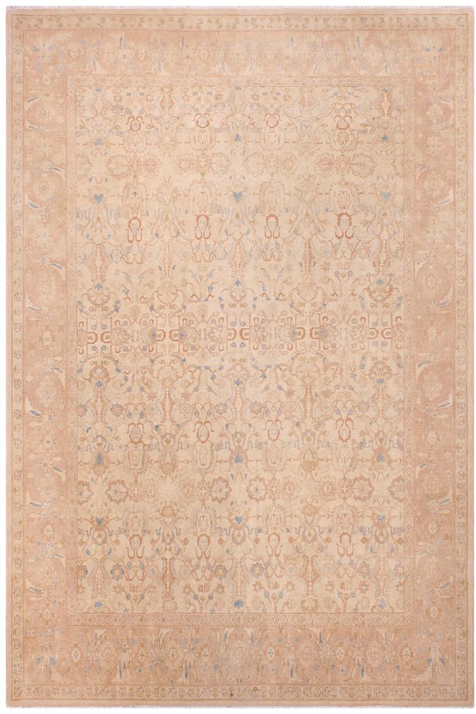 handmade Traditional Lahore Tan Rose Hand Knotted RECTANGLE 100% WOOL area rug 9'X12'