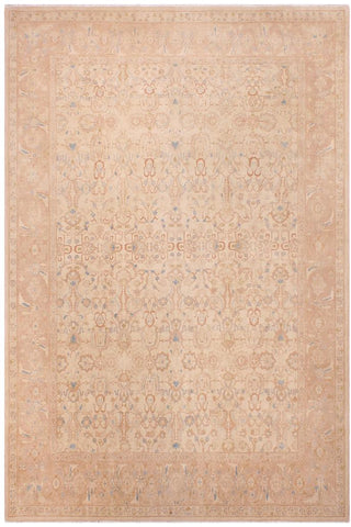 handmade Traditional Lahore Tan Rose Hand Knotted RECTANGLE 100% WOOL area rug 9'X12'