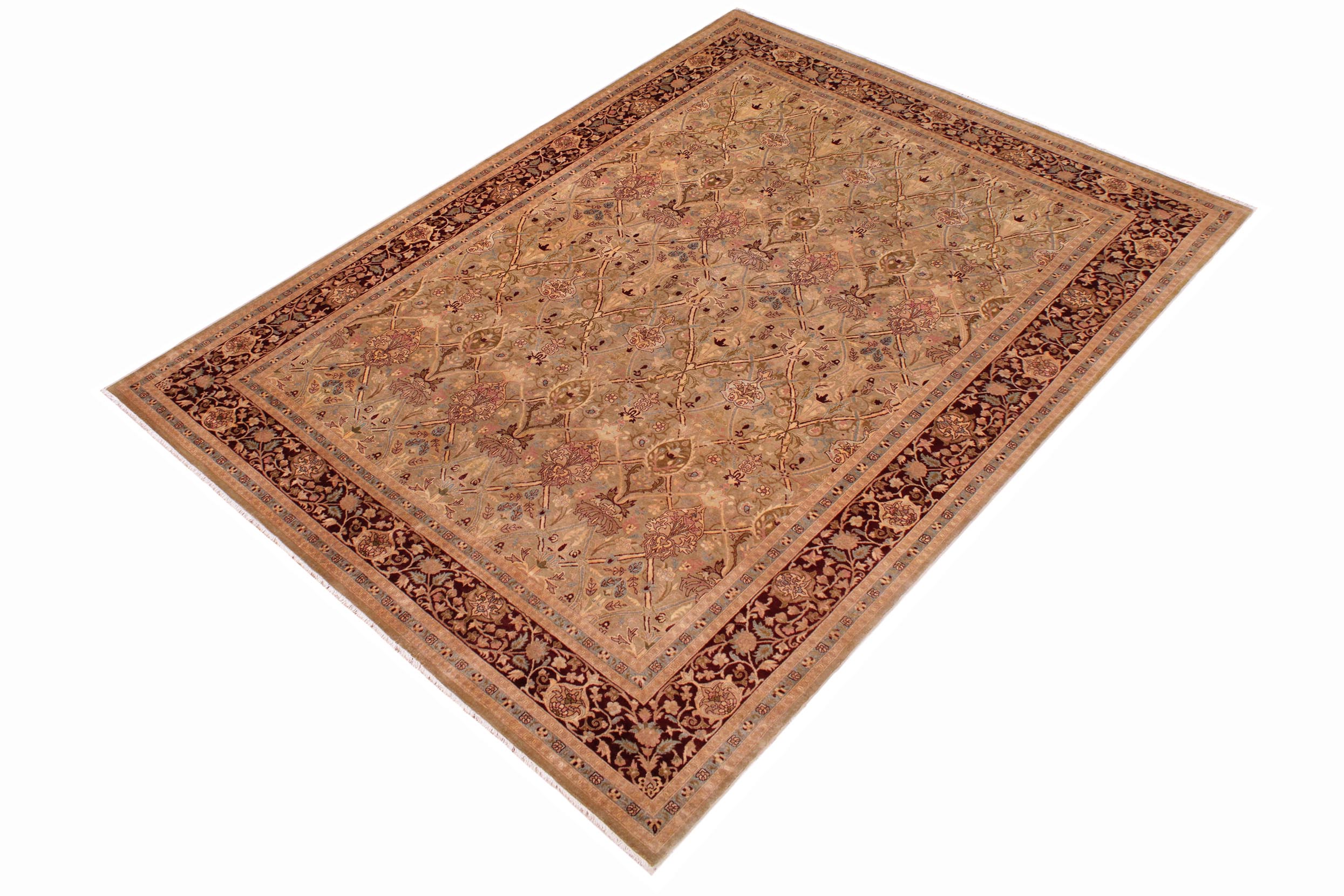 handmade Transitional Mujahid Gold Drk. Red Hand Knotted RECTANGLE 100% WOOL area rug 9x12