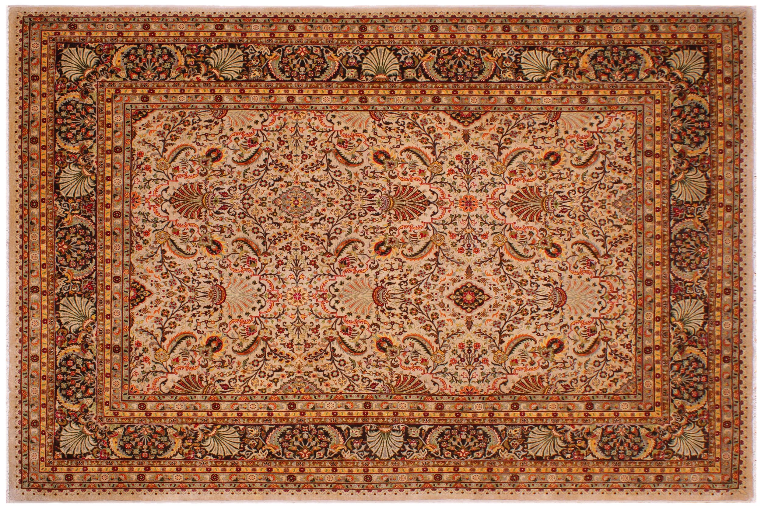 handmade Traditional Design Tan Black Hand Knotted RECTANGLE 100% WOOL area rug 9' x 12'