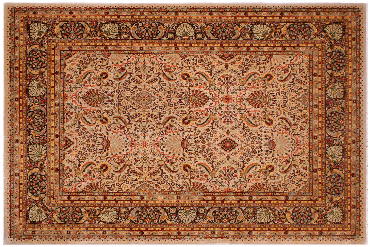handmade Traditional Design Tan Black Hand Knotted RECTANGLE 100% WOOL area rug 9' x 12'