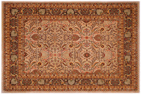 handmade Traditional Design Tan Black Hand Knotted RECTANGLE 100% WOOL area rug 9' x 12'