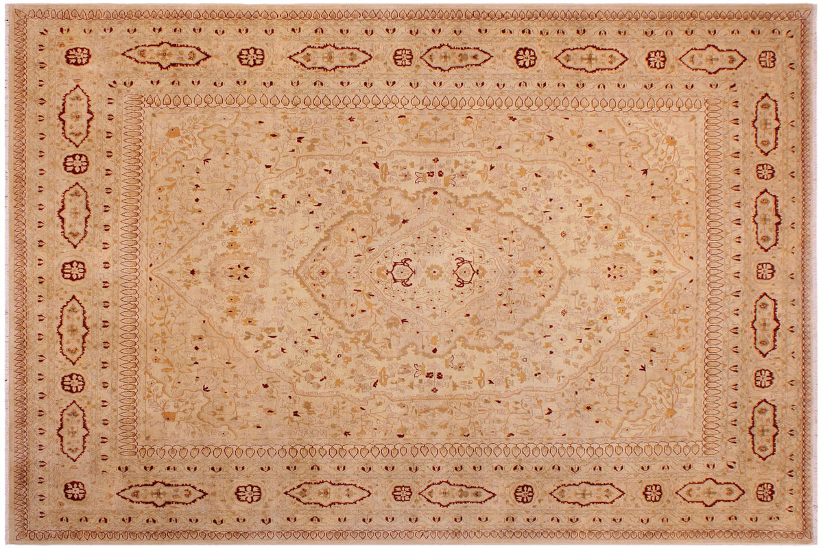 handmade Traditional Design Tan Tan Hand Knotted RECTANGLE 100% WOOL area rug 9' x 12'