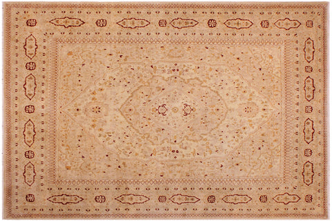 handmade Traditional Design Tan Tan Hand Knotted RECTANGLE 100% WOOL area rug 9' x 12'