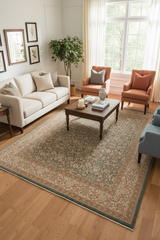 handmade Traditional Design Green Ivory Hand Knotted RECTANGLE 100% WOOL area rug 9'X12'