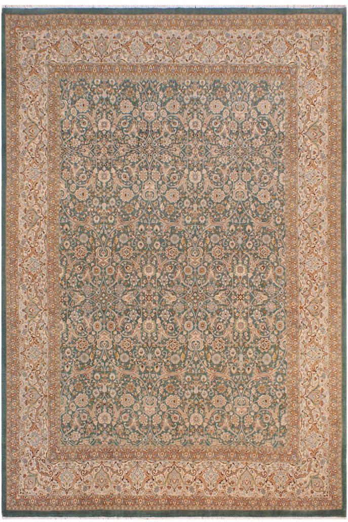 handmade Traditional Design Green Ivory Hand Knotted RECTANGLE 100% WOOL area rug 9'X12'