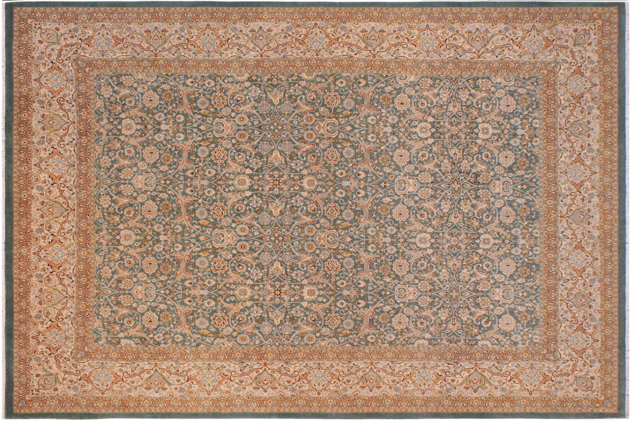 handmade Transitional Design Green Ivory Hand Knotted RECTANGLE 100% WOOL area rug 9' x 12'