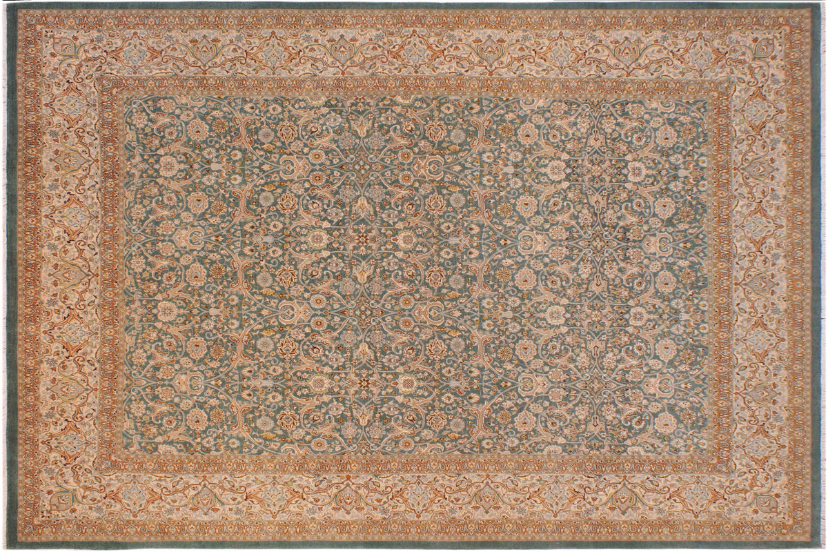 handmade Transitional Design Green Ivory Hand Knotted RECTANGLE 100% WOOL area rug 9' x 12'