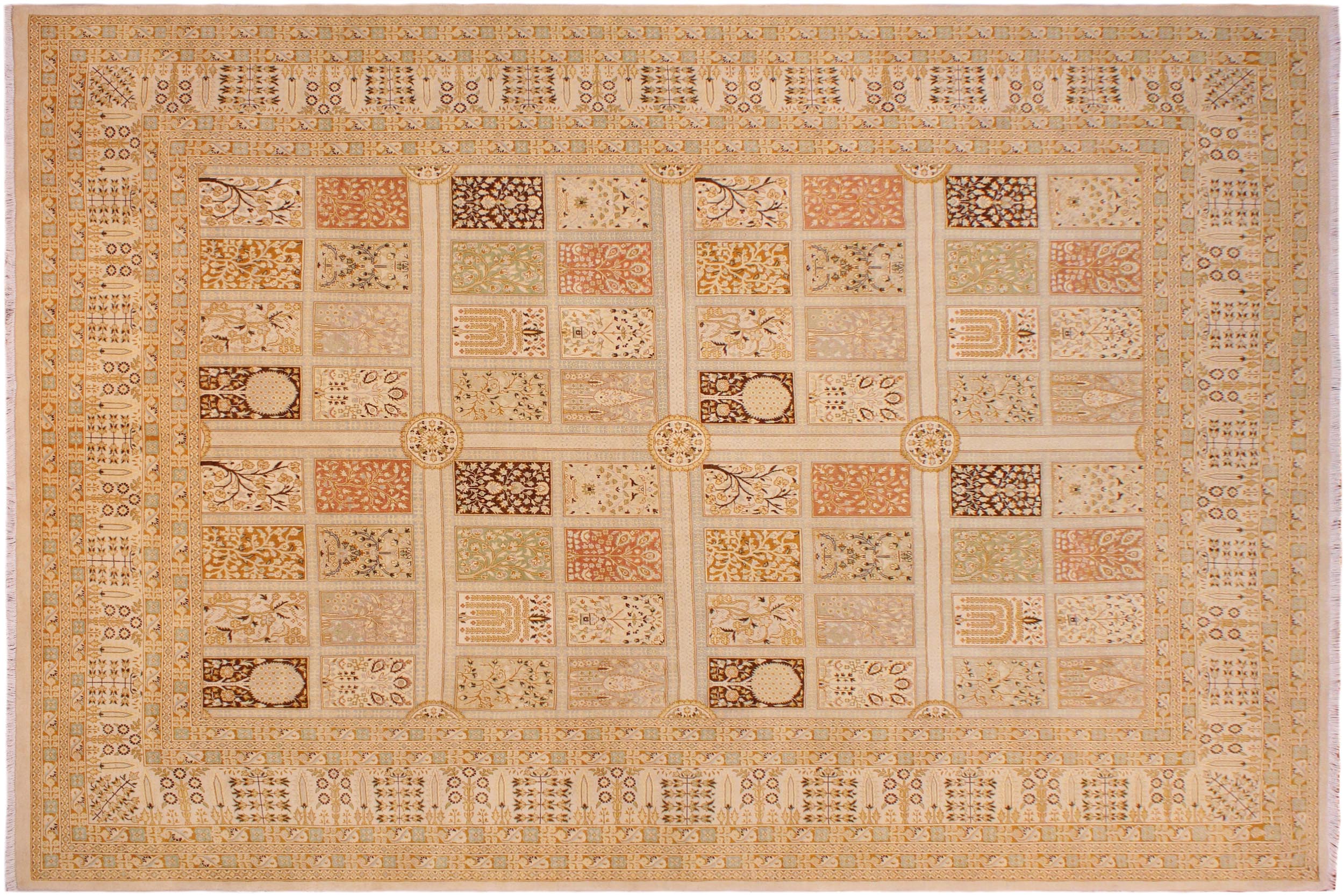 handmade Transitional Design Multi Tan Hand Knotted RECTANGLE 100% WOOL area rug 9' x 12'