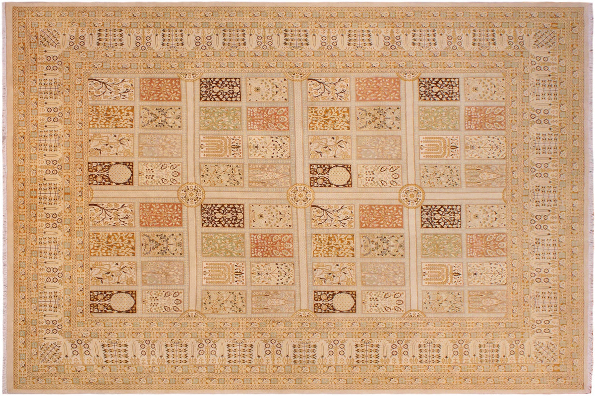 handmade Transitional Design Multi Tan Hand Knotted RECTANGLE 100% WOOL area rug 9' x 12'