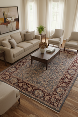 handmade Traditional Lahore Blue Aubergine Hand Knotted RECTANGLE 100% WOOL area rug 9'X12'