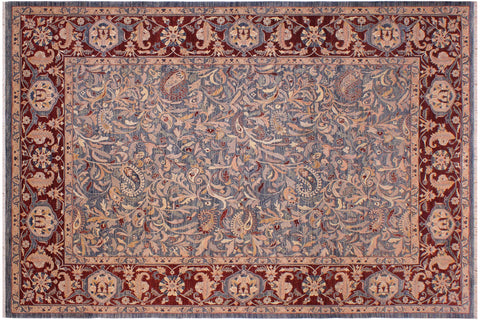 handmade Transitional Lahore Blue Aubergine Hand Knotted RECTANGLE 100% WOOL area rug 9' x 12'