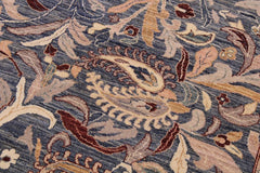 handmade Traditional Lahore Blue Aubergine Hand Knotted RECTANGLE 100% WOOL area rug 9'X12'