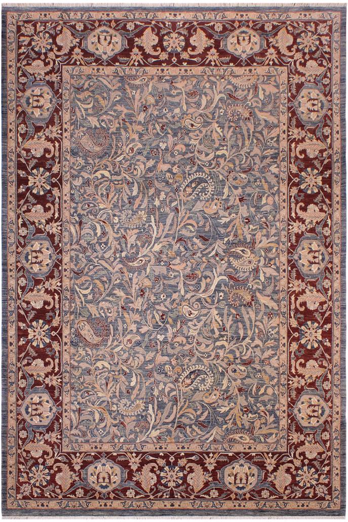 handmade Traditional Lahore Blue Aubergine Hand Knotted RECTANGLE 100% WOOL area rug 9'X12'