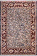 handmade Traditional Lahore Blue Aubergine Hand Knotted RECTANGLE 100% WOOL area rug 9'X12'