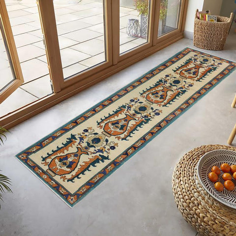 handmade Traditional Kafkaz Chobi Ivory Rust Hand Knotted RUNNER 100% WOOL area rug 3 x 10