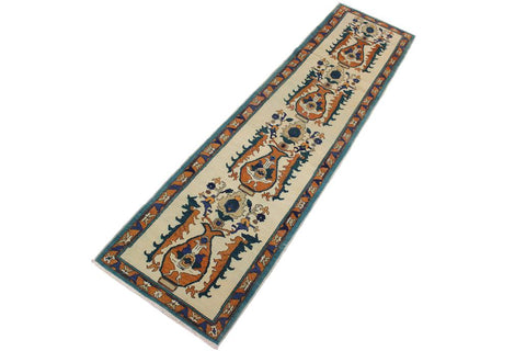 handmade Traditional Kafkaz Chobi Ivory Rust Hand Knotted RUNNER 100% WOOL area rug 3 x 10