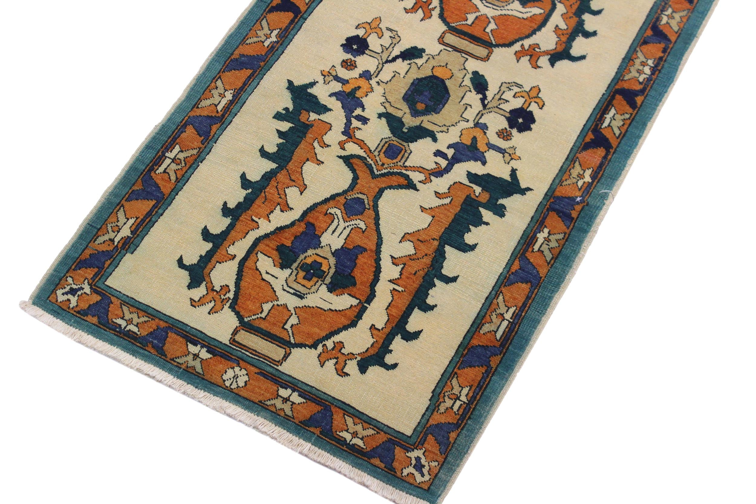 handmade Transitional Veg Dye Ivory Rust Hand Knotted RUNNER 100% WOOL area rug 3' x 10'