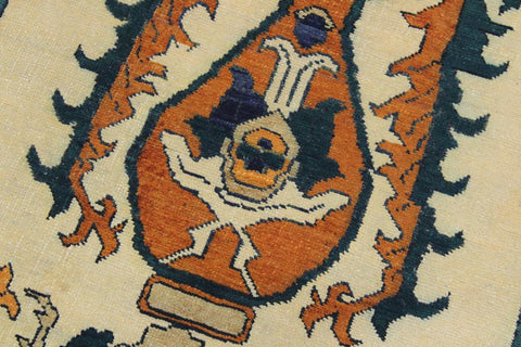 handmade Traditional Kafkaz Chobi Ivory Rust Hand Knotted RUNNER 100% WOOL area rug 3 x 10