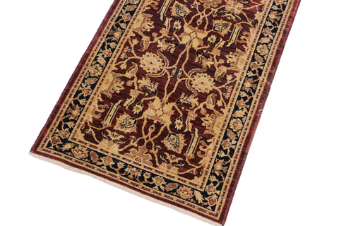 handmade Transitional Kafkaz Drk. Red Blue Hand Knotted RUNNER 100% WOOL area rug 3' x 12'