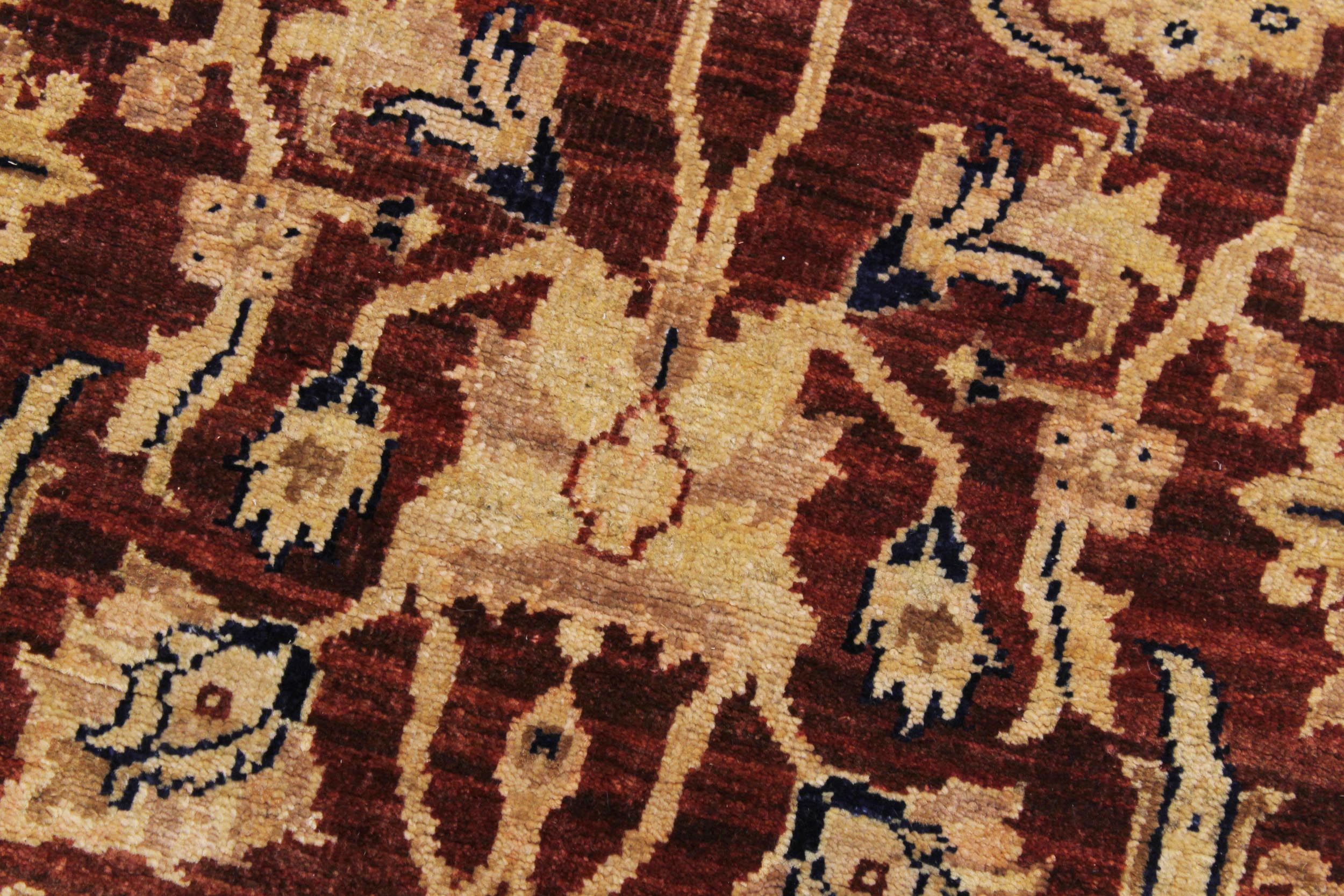 handmade Transitional Kafkaz Drk. Red Blue Hand Knotted RUNNER 100% WOOL area rug 3' x 12'