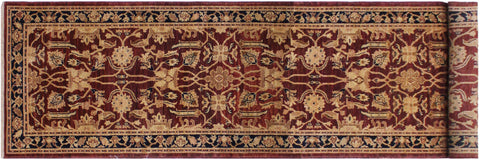 handmade Transitional Kafkaz Drk. Red Blue Hand Knotted RUNNER 100% WOOL area rug 3' x 12'