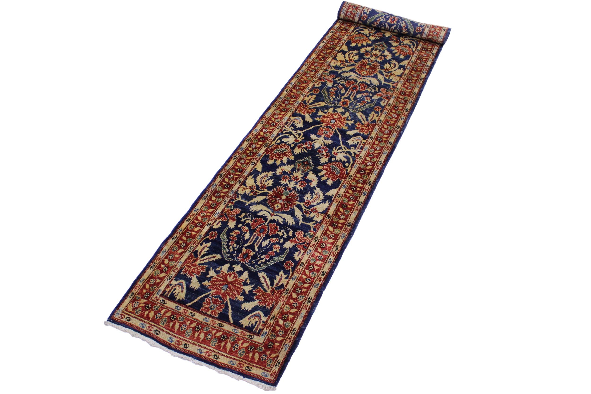 handmade Transitional Kafkaz Blue Rust Hand Knotted RUNNER 100% WOOL area rug 3' x 13'
