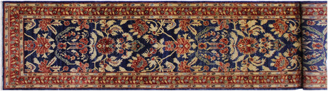 handmade Transitional Kafkaz Blue Rust Hand Knotted RUNNER 100% WOOL area rug 3' x 13'
