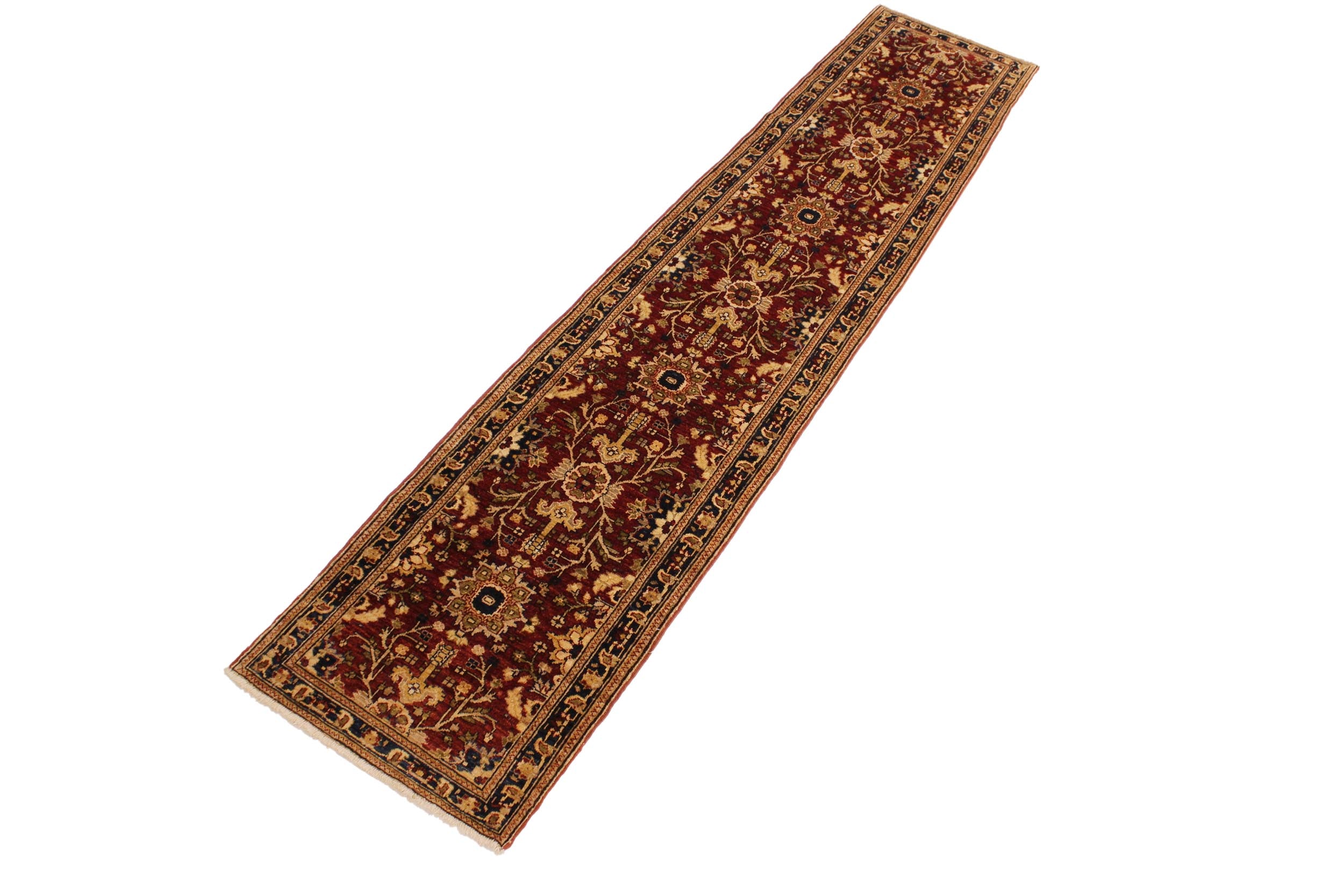 handmade Transitional Kafkaz Red Blue Hand Knotted RUNNER 100% WOOL area rug 3' x 13'