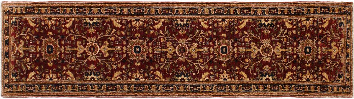 handmade Transitional Kafkaz Red Blue Hand Knotted RUNNER 100% WOOL area rug 3' x 13'