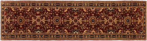 handmade Transitional Kafkaz Red Blue Hand Knotted RUNNER 100% WOOL area rug 3' x 13'