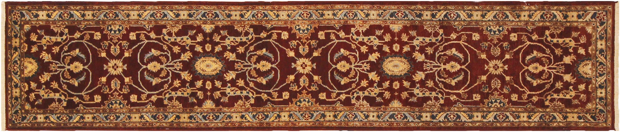 handmade Transitional Kafkaz Red Blue Hand Knotted RUNNER 100% WOOL area rug 2' x 12'