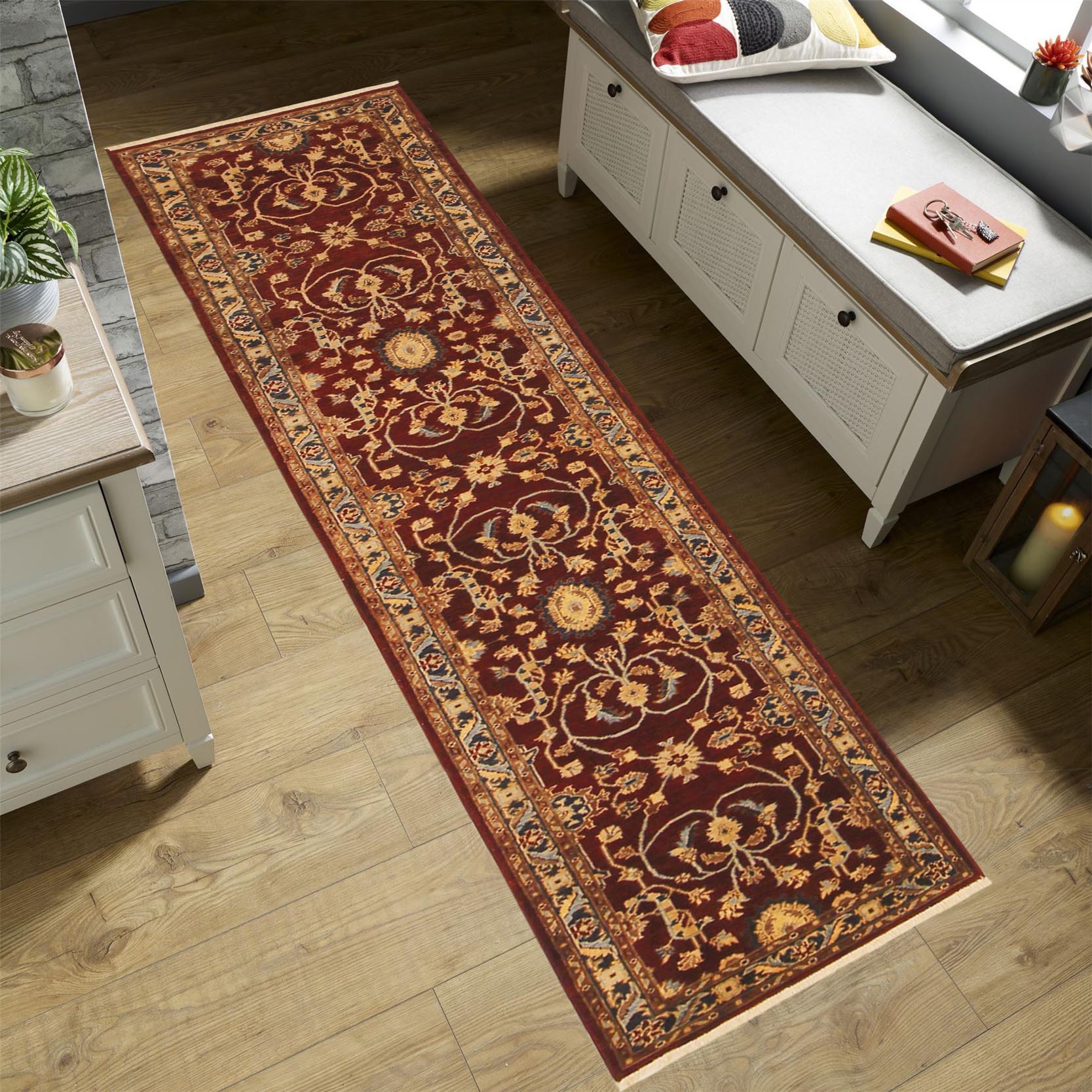 handmade Transitional Kafkaz Red Blue Hand Knotted RUNNER 100% WOOL area rug 2' x 12'